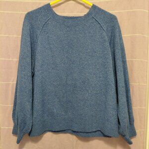 Blue Crew Neck Sweater with Bubble Sleeves